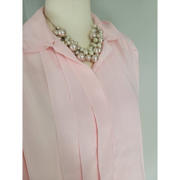 Vintage Kristen Pleated Blouse Soft Pink Button Down Polyester Blouse - Picture 2 of 9